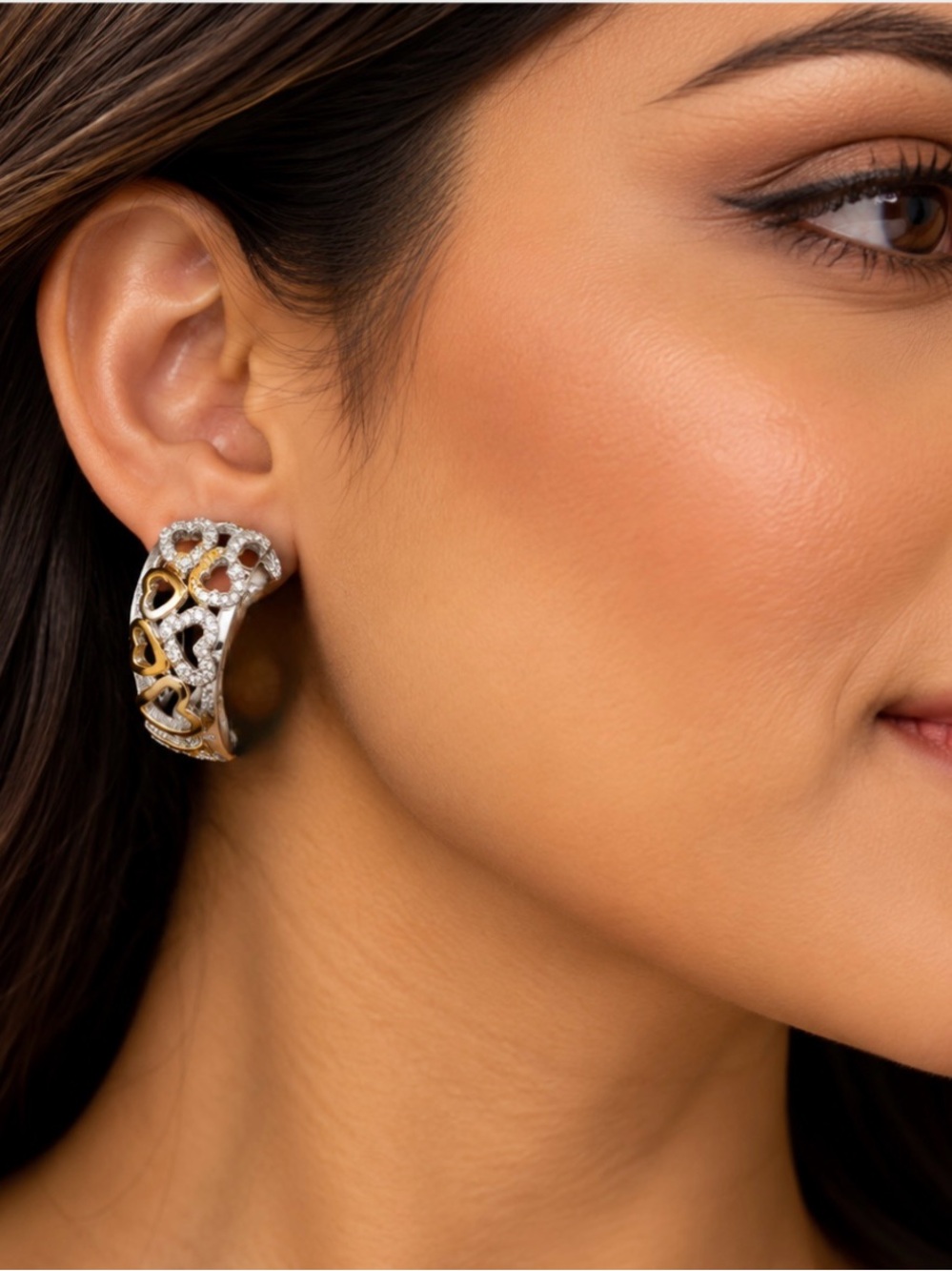 Two-Tone Gold and Silver Filigree Half Hoop Earrings